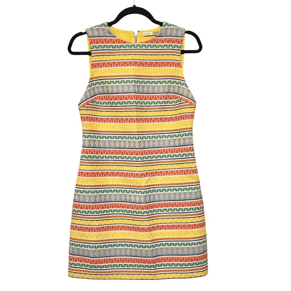 Alice + Olivia Coley Multicolor Embroidered Dress Size 4 Geometric A-Line